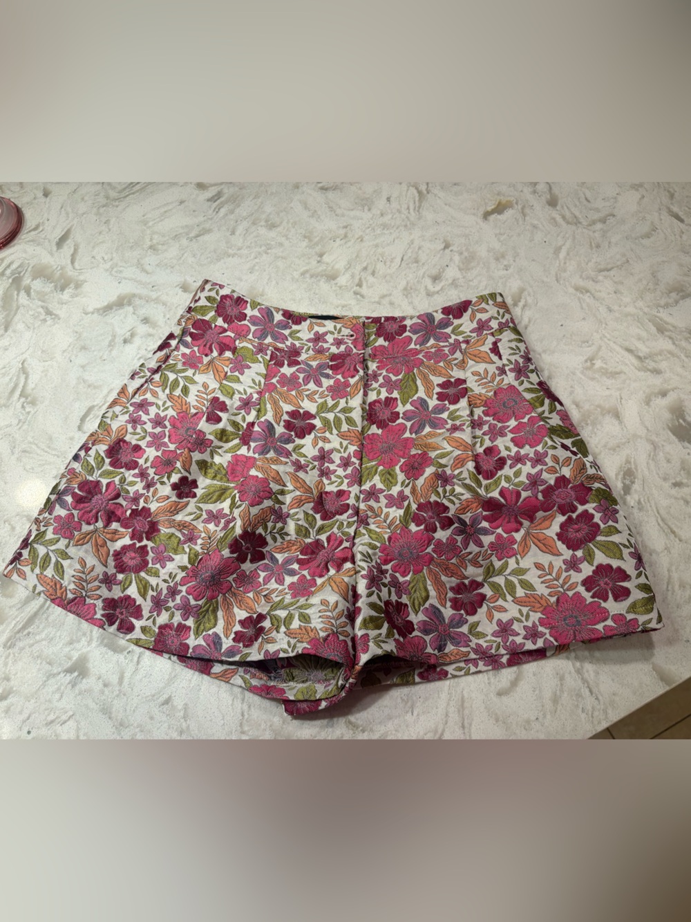 Vici Floral High-Waist Multicolor Shorts - Pink & Green